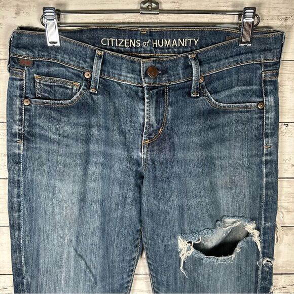 Citizen Of Humanity Destroyed Distressed Dita Petite Lowrise Bootcut Leg 26 Jean - Picture 4 of 11